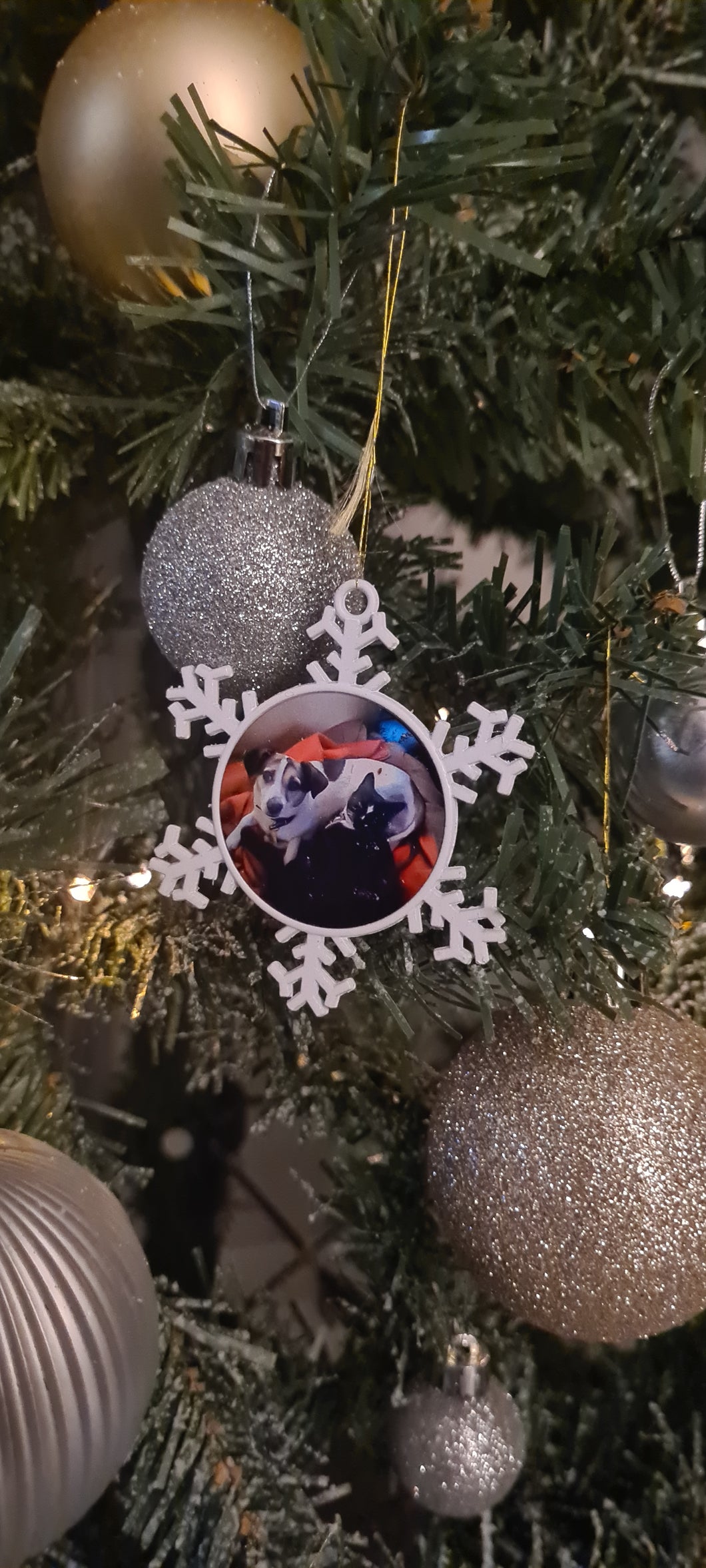 White Metal Snowflake Photo Christmas Tree Bauble